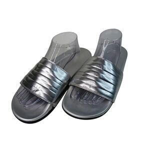 Adidas Adilette Comfort Slides Metallic Silver Womens Size 8 FW7683 Sandals